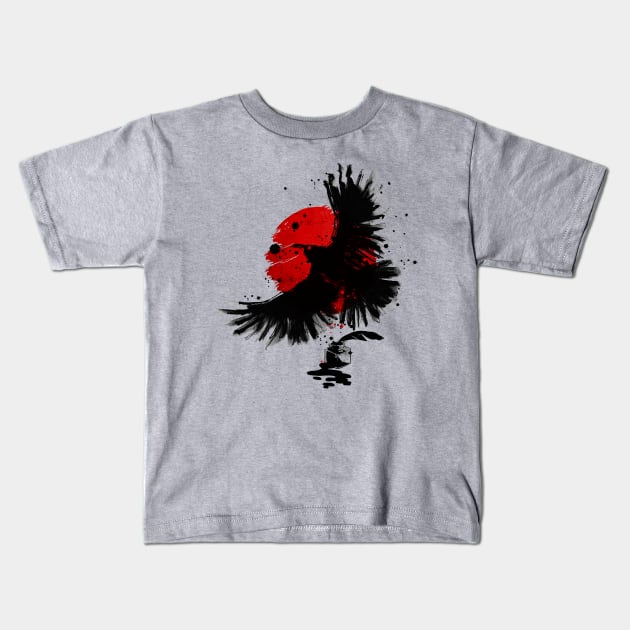 Ink Raven Kids T-Shirt by clingcling